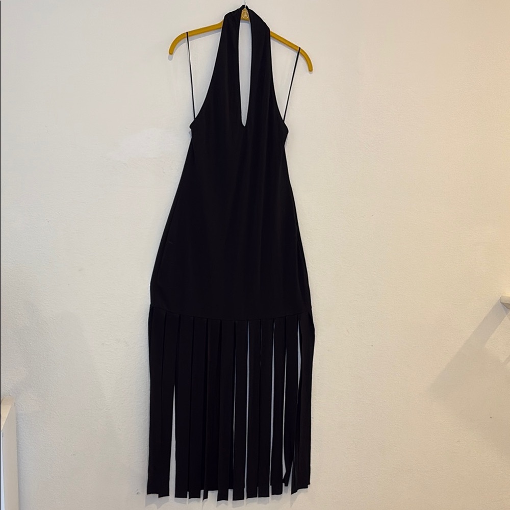 Zara Elegant Black Fringed Midi Halter Dress - small 
NWT